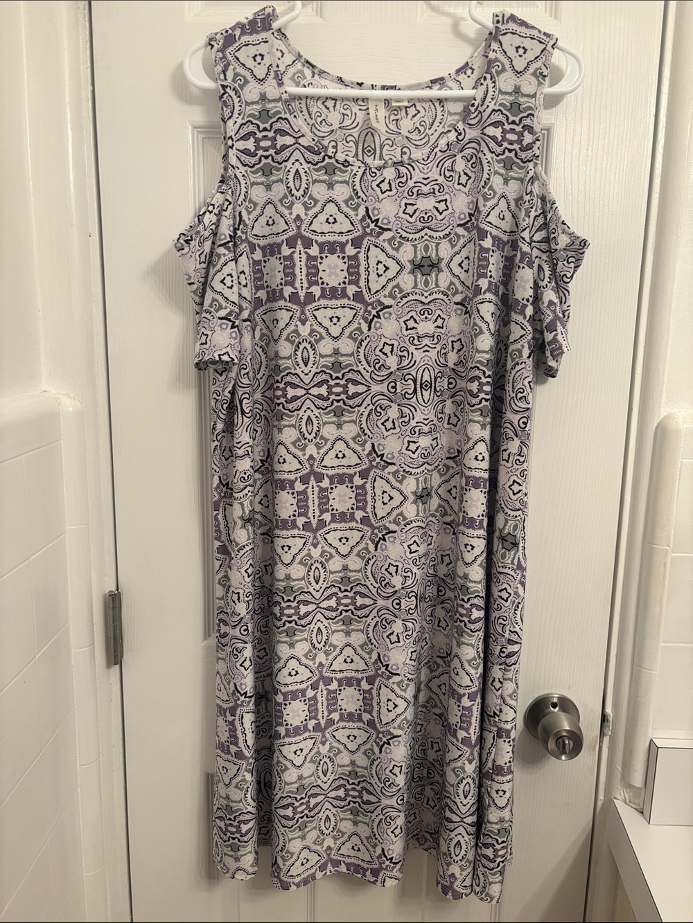 Tacera Lilac Printed Cold-Shoulder Midi Dress